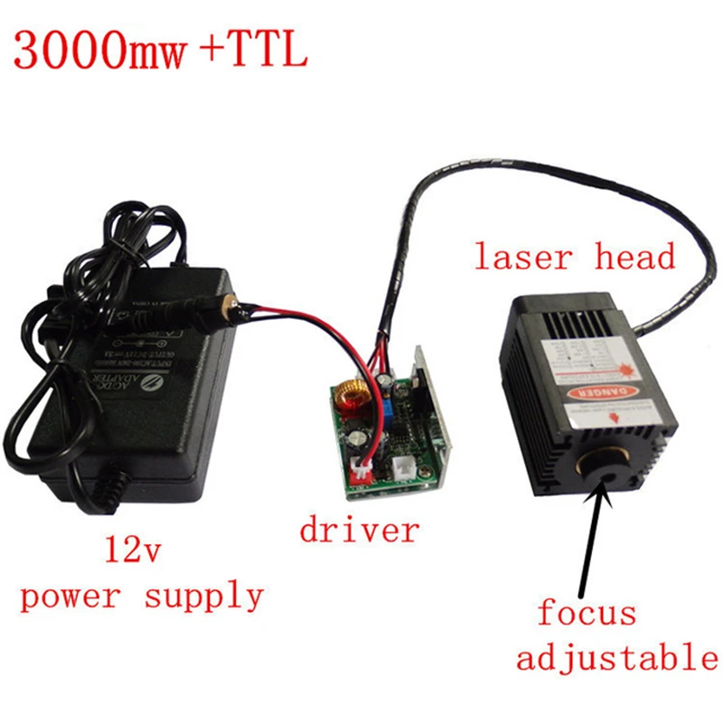 

3000MW laser engraving machine 2W high power laser modules focusing head point wavelength 450nm 12v head