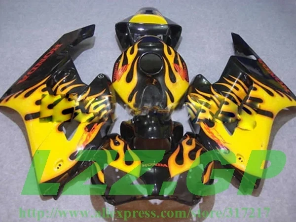Жёлтое пламя черные инъекции Обтекатели для HONDA CBR1000RR 04 05 CBR1000 RR 2004 2005 CBR 1000RR LZZ. GP