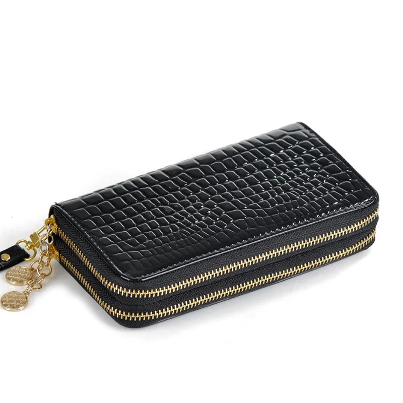 Модные женские длинные кошельки кожаные однотонные модель крокодиловой кожи