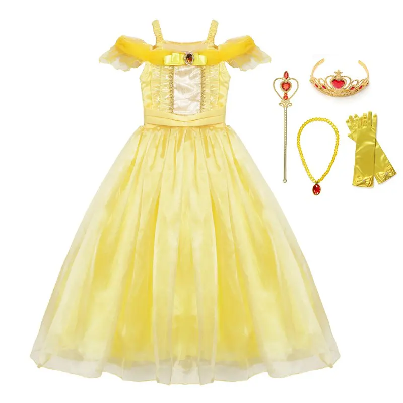 Dress with Accessory VOGUEON/Вечерние платья принцессы Белль для девочек; детское платье «Красавица и Чудовище»; карнавальный костюм на Хэллоуин; одежда для выпускного вечера для маленьких девочек - Цвет: Dress with Accessory