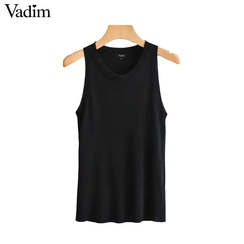 Vadim women knitted sleeveless solid stretchy tank tops O neck stylisht female basic chic casual blouse blusas WA303 |