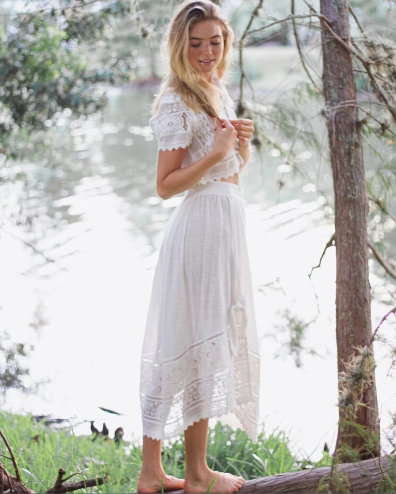TEELYNN boho/белое платье с цветочной вышивкой; Летние платья; abigail; кружевное платье с завязками и разрезом сбоку; 2 шт.; женские пляжные платья; Gypsy Vestidos