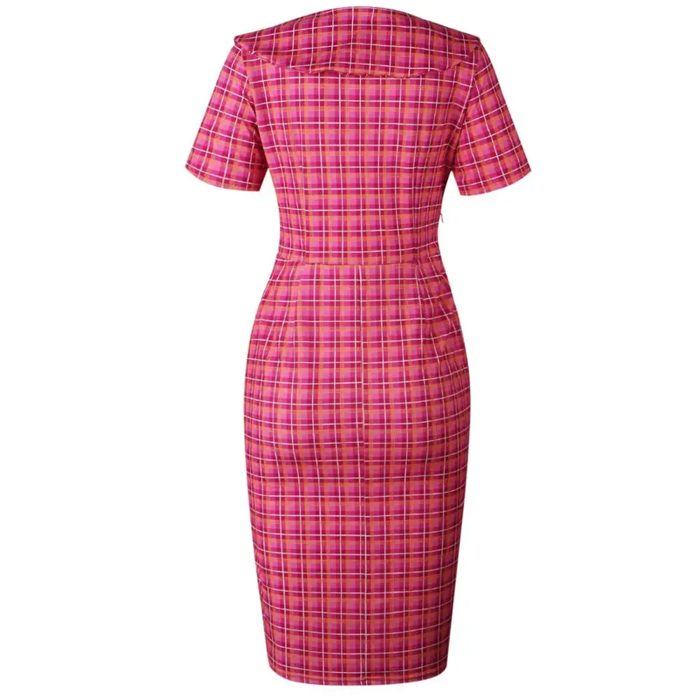 Modecrash/офисное женское розовое клетчатый карандаш винтажное платье женские