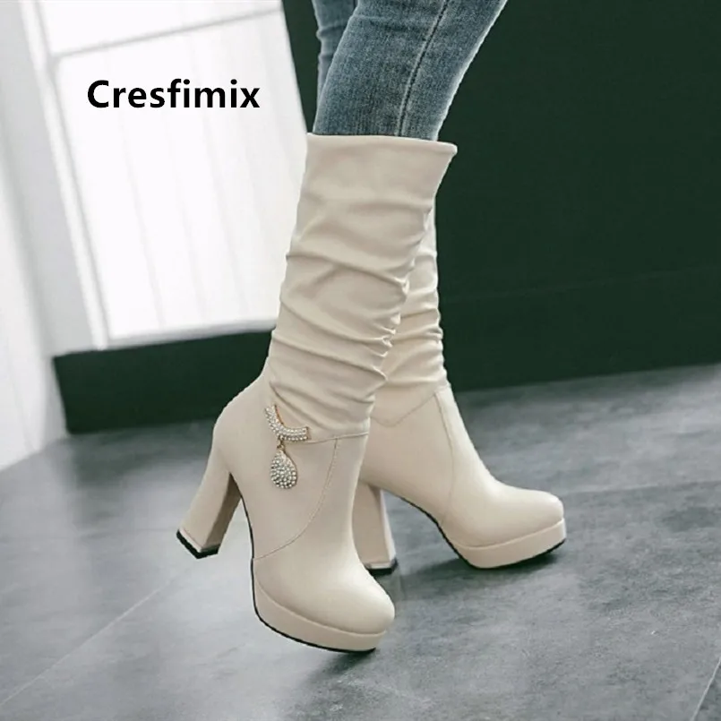 Cresfimix bottes femmes Женские модные высокие сапоги из искусственной кожи высокого