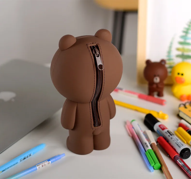 3D мультяшный коричневый медведь и кони контейнер для карандаша чехол Kawaii корейский кремнезем милый чехол-карандаш подарки для детей