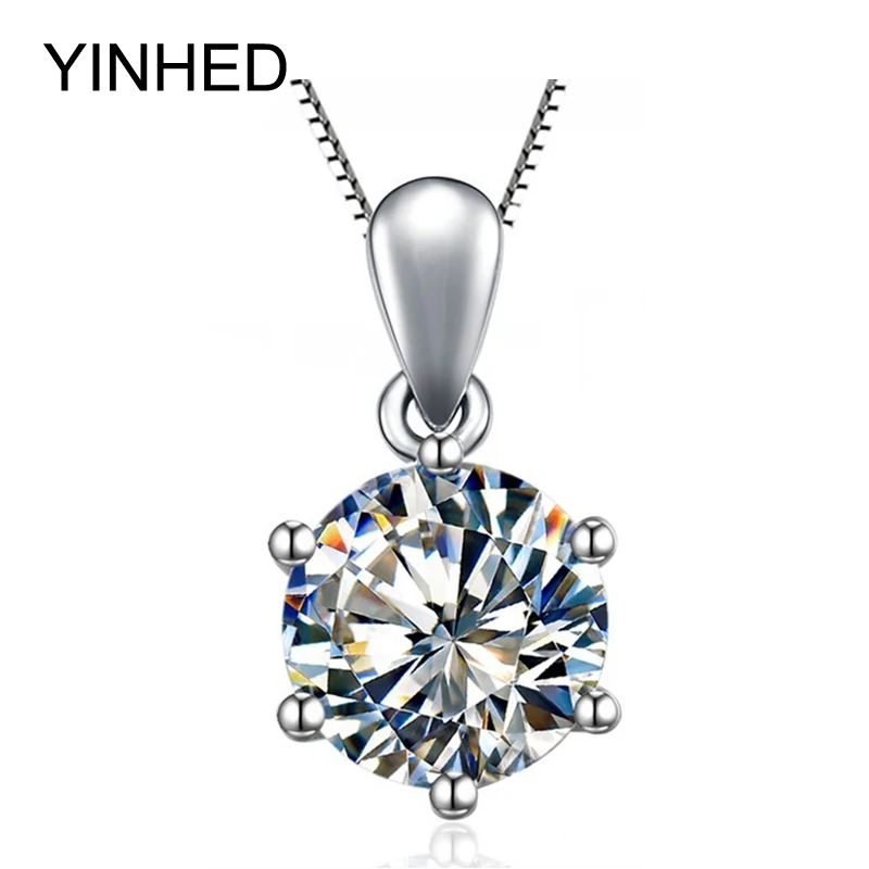 YINHED классическое 6 когтей Сердце и стрелы CZ кулон ожерелье с 8 мм 2ct кубическим