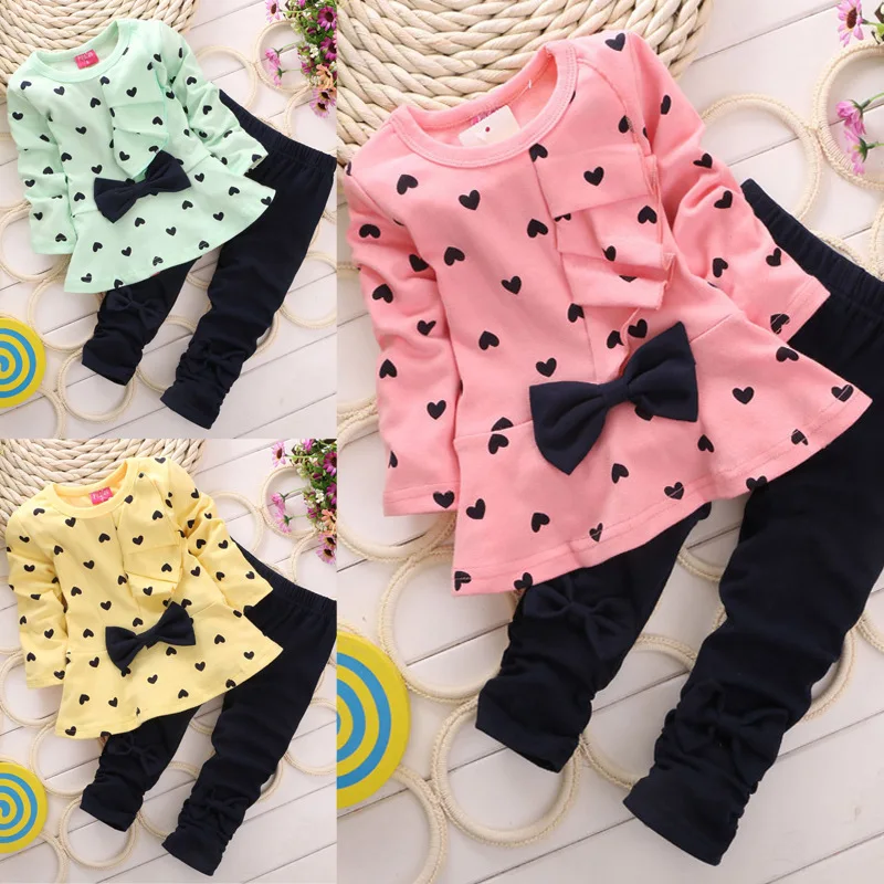 

Girls spring new Korean children's sets cotton flouncy t-shirt + pants two piece set roupas infantis menina