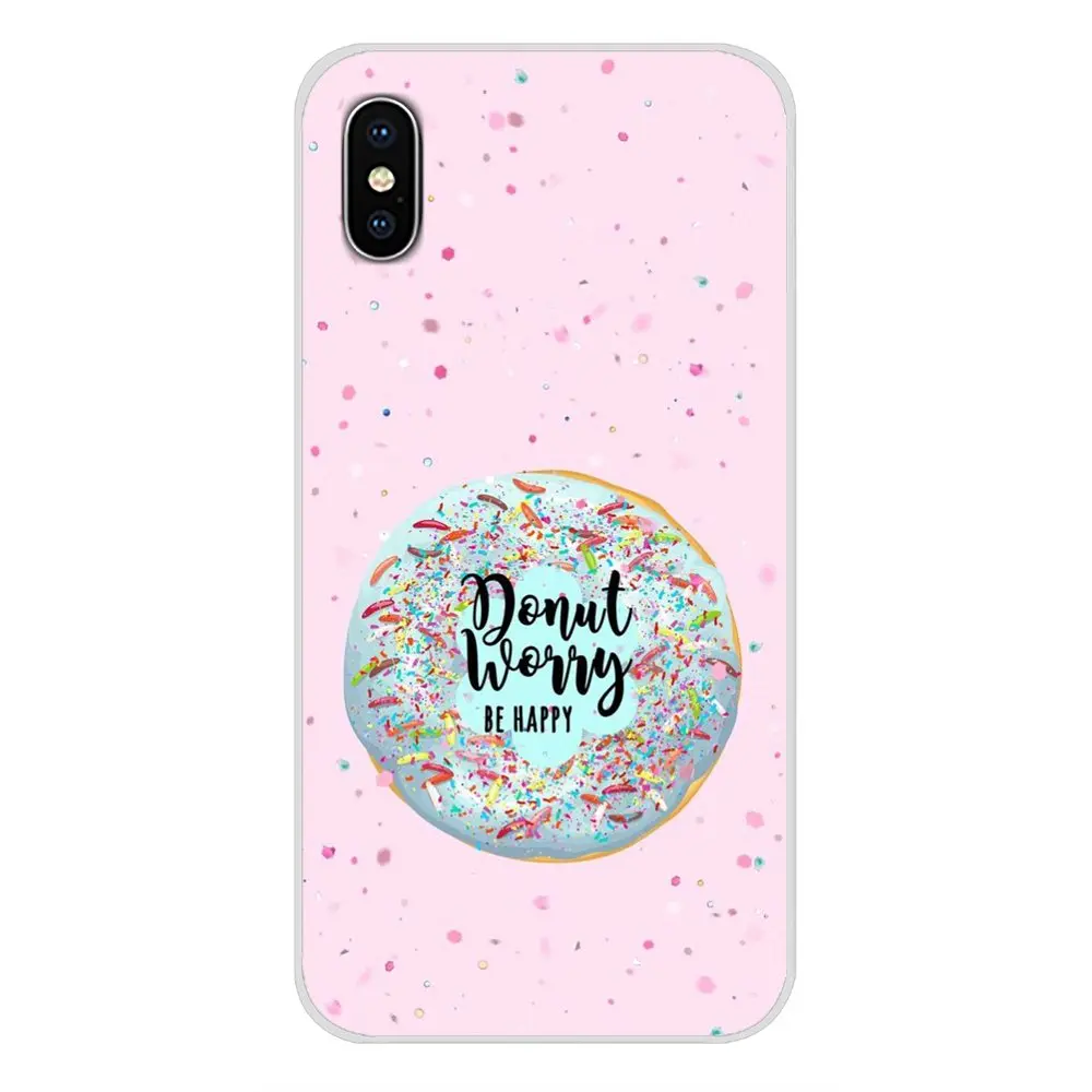 Чехлы для мобильных телефонов Apple iPhone X XR XS MAX 4 4S 5 5S 5C SE 6 6S 7 8 Plus ipod touch Donut Worry Be Happy pink