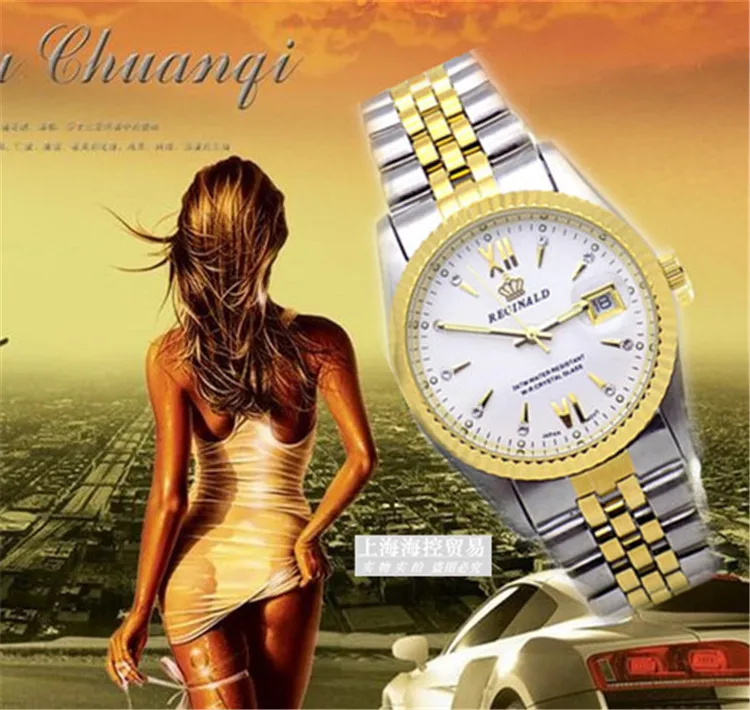 Мужские и женские наручные часы Reginald золотые кварцевые в деловом стиле подарок