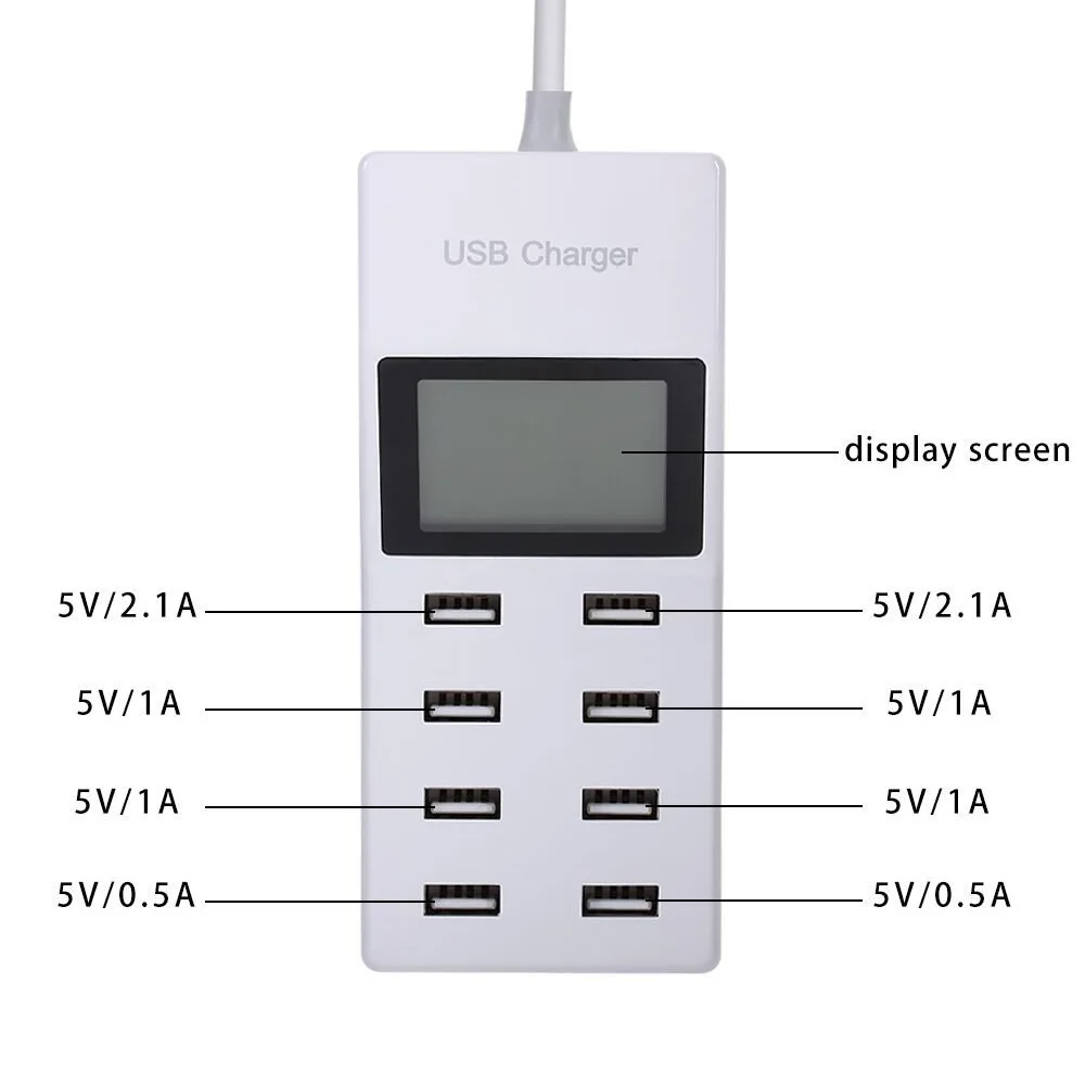 Настенное зарядное устройство с 8 портами USB и ЖК дисплеем для смартфона планшета
