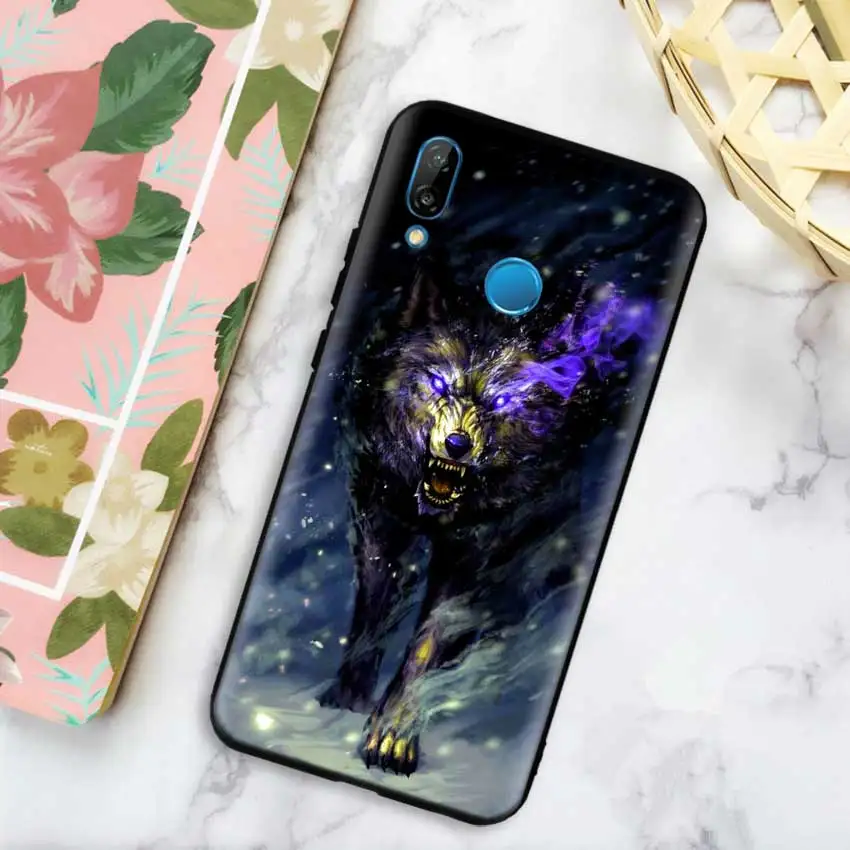 Черный силиконовый чехол сумка чехол для huawei Honor 10i Y7 Y6 Y5 Y9 8X 8C 8S 9 10 Lite Pro наслаждаться 9E 9S Fierce Snow волк