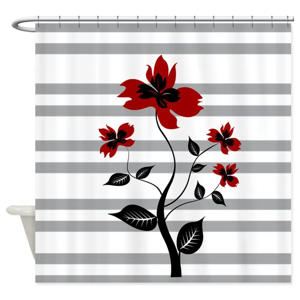 Современный черный и цветочный на серых полосах душ Cur декоративная ткань