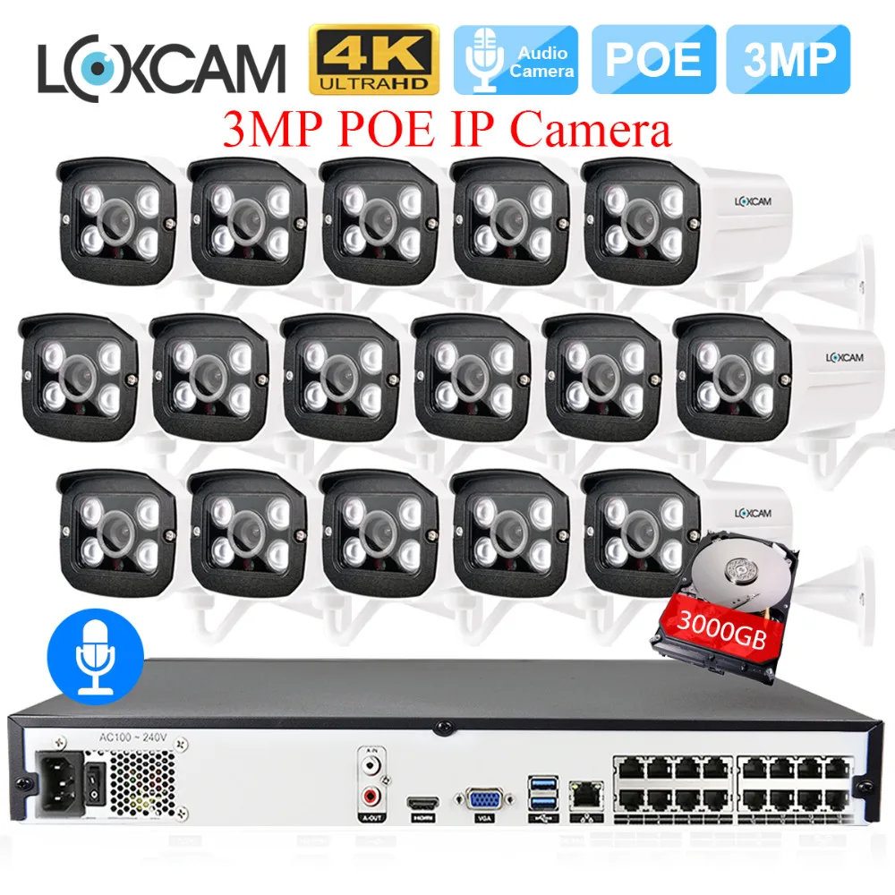 H.265 cctv Системы 16CH 5MP POE NVR Kit 16 шт. супер 3MP 2048x1536 безопасности наружного аудио записи