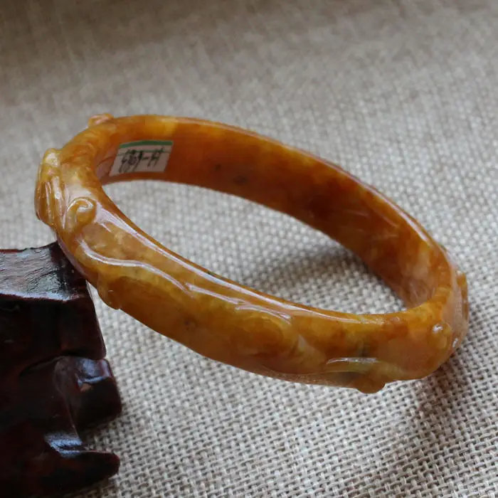 57mm Chinese Hand-carved Emerald Brown Jadeite Jade Gems Bracelet Bangle A6083 | Украшения и аксессуары