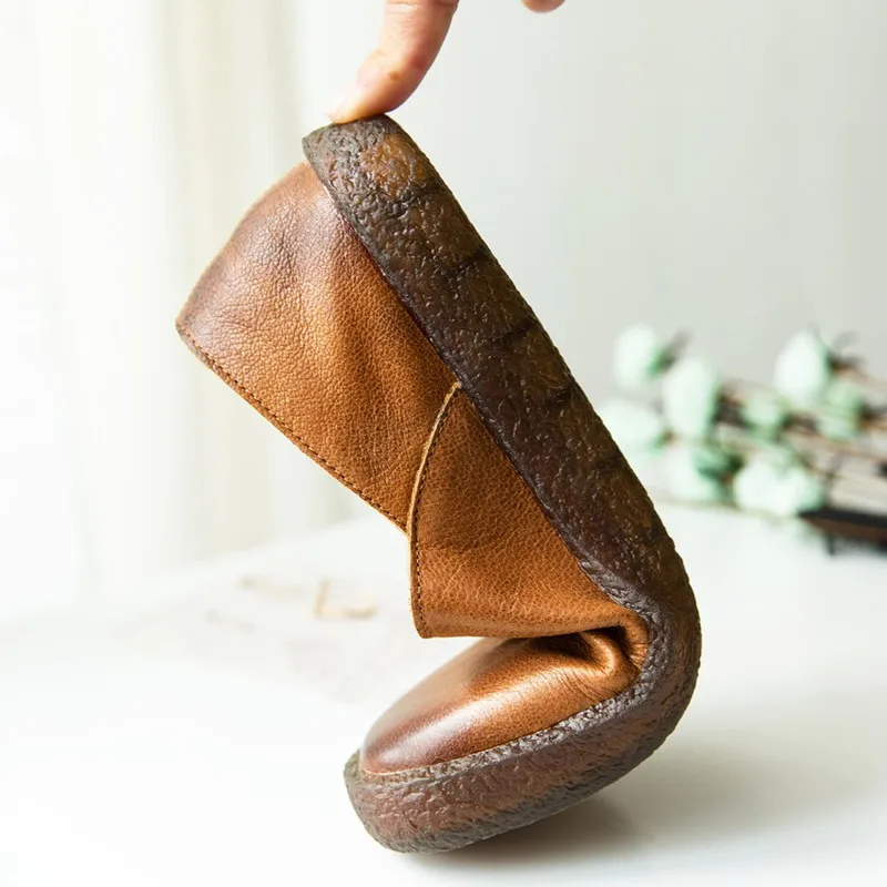 Туфли DONGNANFENG женские для мам натуральная бычья кожа лоферы на плоской подошве