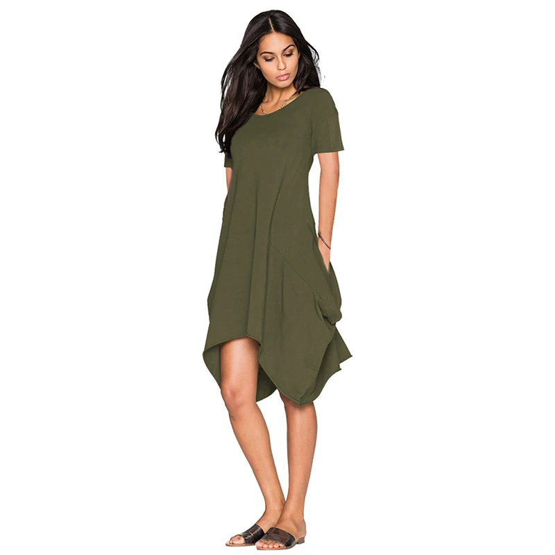 Женское асимметричное платье длиной по колено 2018 летний Стиль повседневные