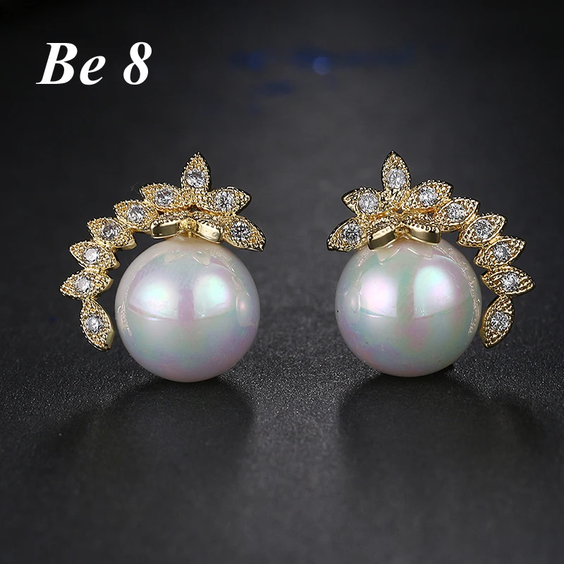 

Be8 Brand Imitation Pearl Stud Earring Shiny Cubic Zirconia Pave Bridal Jewelry Girls Brincos Accessories For Party Gifts E-236