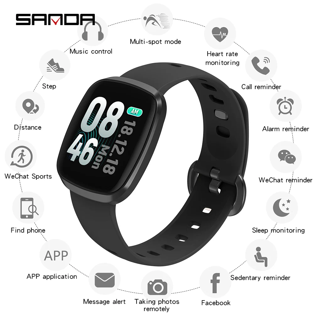 Смарт часы SANDA мужские цифровые водонепроницаемые с поддержкой Bluetooth и
