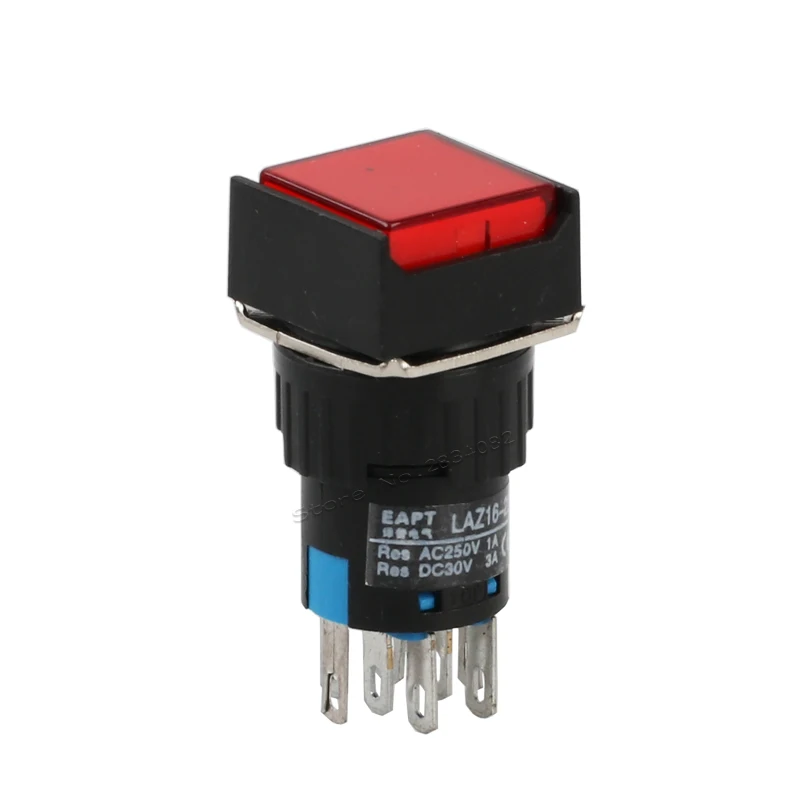 16 мм светодиодный мгновенный светящийся квадратный кнопочный переключатель 2NO2NC