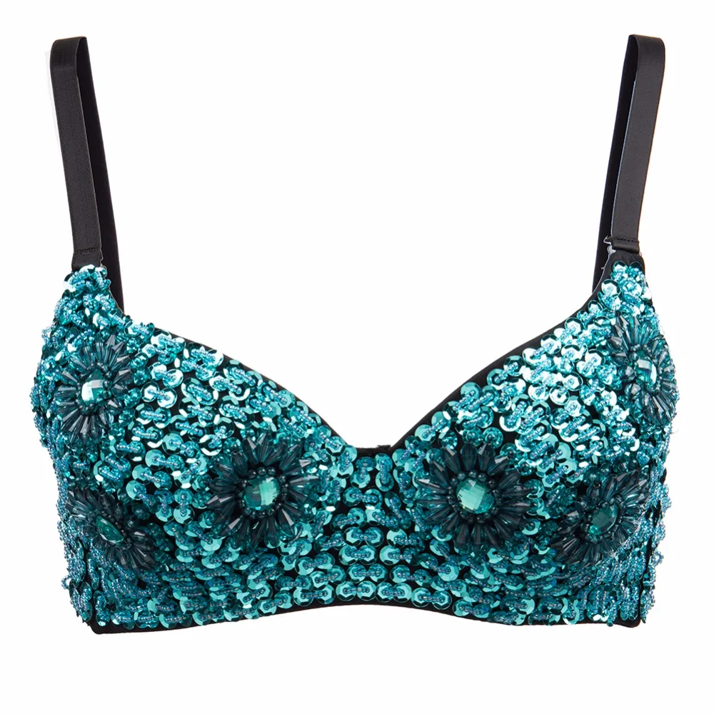 Sexy Light Blue Sunflower Beading Sequined Push Up Bra Plus Size Lingerie Sujetador Underwear Women Brassiere Clubwear Bralettes | Женская