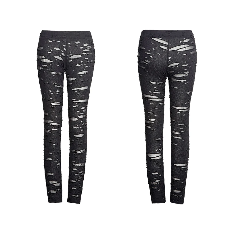 Gothic Women Broken Mesh Leggings Steam Punk Black And Red Women's Holes Ripped Leggings