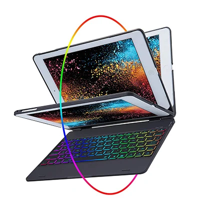 Black Loufu 360 Вращающийся Чехол для iPad 9,7, чехол с клавиатурой, беспроводной Bluetooth, 7 цветов, клавиатура с подсветкой для iPad Air 2 Pro 9,7 - Цвет: Black