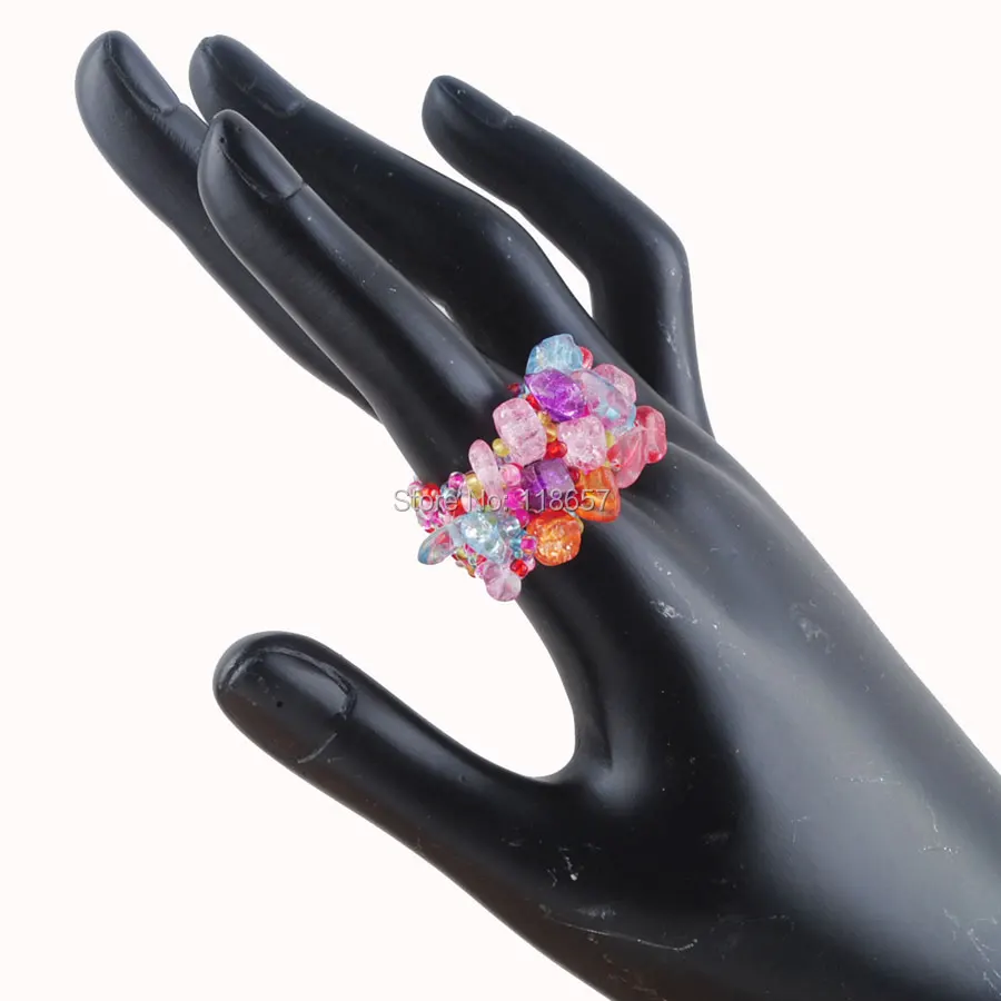 Free shipping Natural Multicolor Gem Stone Beads Stretch Finger Ring Jewelry US 6~10 IJ3023 | Украшения и аксессуары