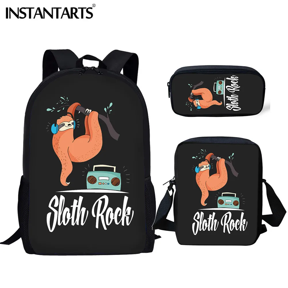 

INSTANTARTS 2019 New Schoolbag Cartoon Sloth Brand Design Children Backpack 3pcs Set Student Shoulder Daypack Girl Boy Bookbag