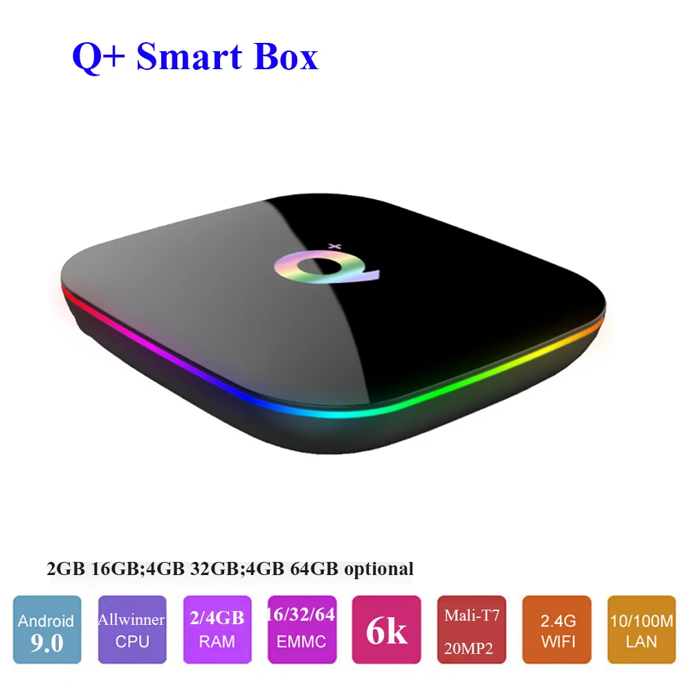 ТВ-приставка Q Plus Android 9 0 Allwinner H6 4 ГБ/32 ГБ 6K H.265 2 4G Wi-Fi PK S905X2 T95Q X96 max | Электроника