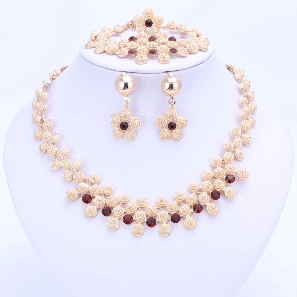 6 видов цветов Ювелирные наборы нигерийские африканские бусы Воротник массивное