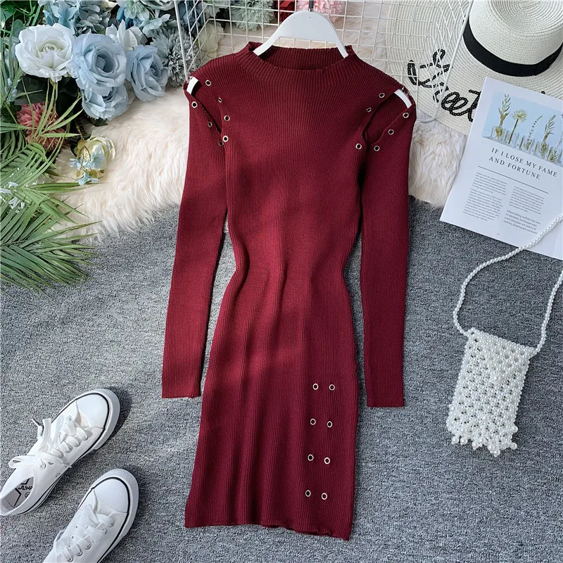 Новая модная тонкая Обувь На Шнуровке на осень и зиму Bodycon вязаный свитер Мини