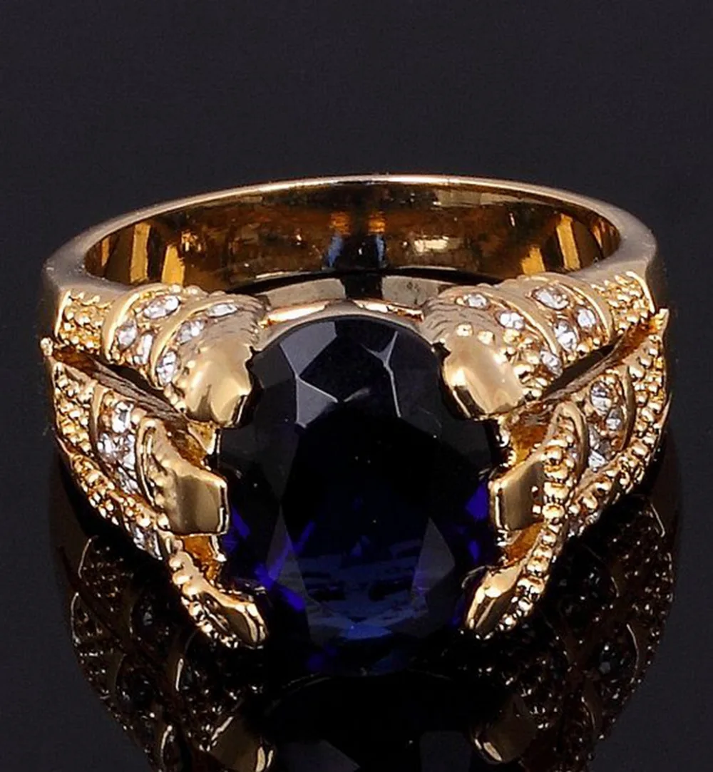 Мужское кольцо SuoHuan с большим камнем и синим цирконием Размер 7 13|anniversary ring|gold