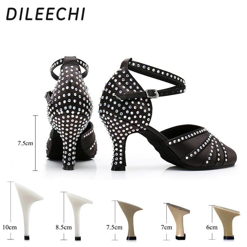 DILEECHI/Сатиновые туфли со стразами латинский современный танец женская обувь