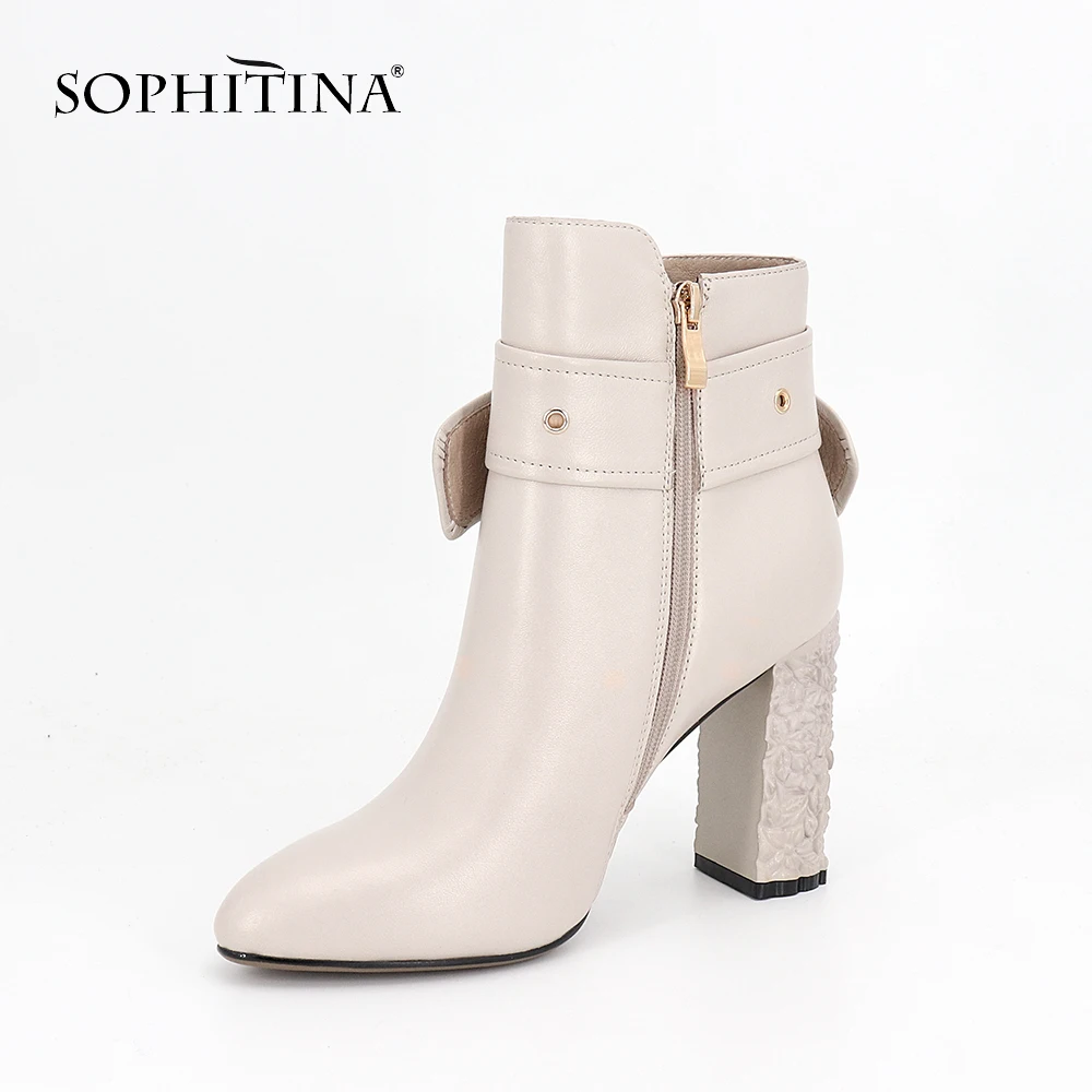 SOPHITINA/женские ботильоны; обувь из натуральной кожи с круглым носком на очень высоком квадратном каблуке; модные ботинки ручной работы с бантом-бабочкой; M94