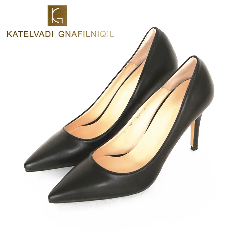 Black Autumn Shoes Woman Thin High Heels Women Pumps Sexy PU Leather Working Pointed Toe K-158 | Обувь