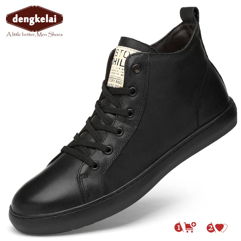 

DENGKELAI Genuine Leather Sneaker Boots for Men Chunky Shoes High Top Footwear Luxury Brand Leather Shoe Sneakers 2019