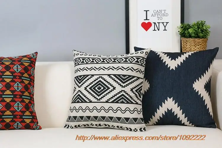 В стиле бохо, декоративный чехол для подушек, диванные подушки, черно-белые геометрические чехлы на подушки для дома, Декор, льняная наволочка, чехол для дивана