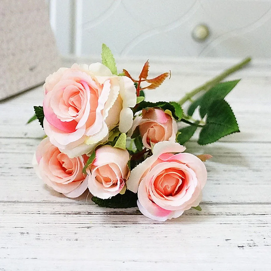 pink flowers Розы Искусственные цветы для свадьбы настенный искусственный белый домашний декор пластиковая длинная ветка 5 голов розовые розы шелковые цветы - Цвет: pink flowers