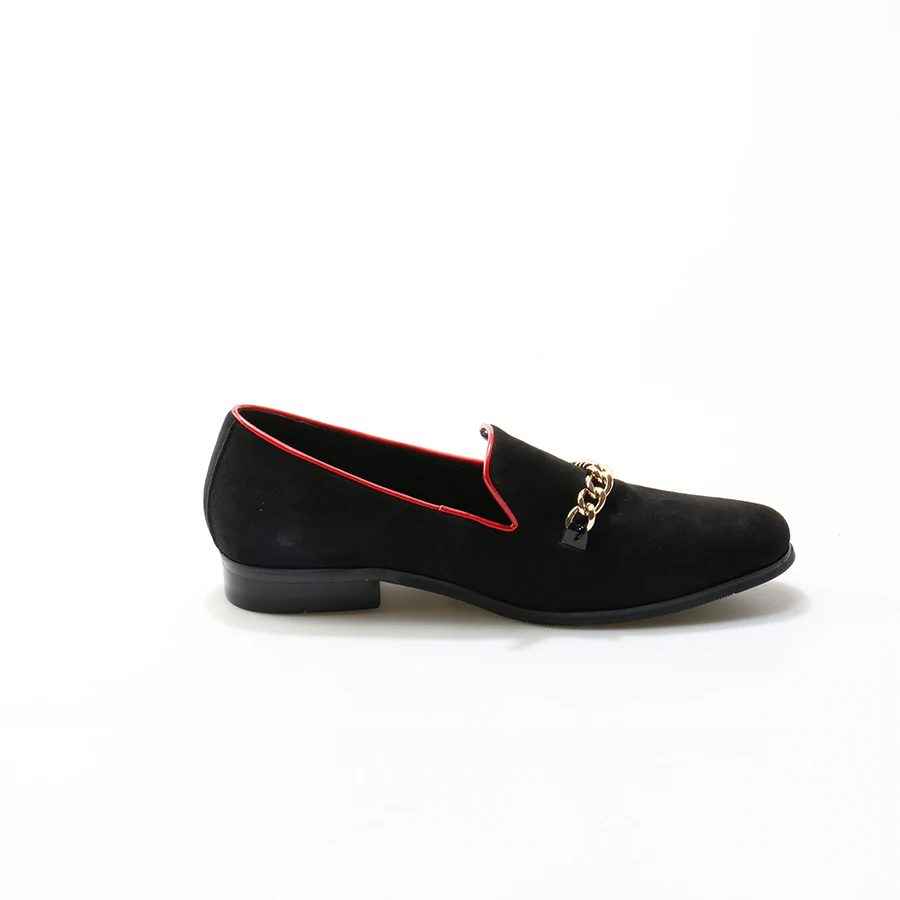 저렴한 OKHOTCN 블랙 스웨이드 가죽 남성 로퍼 골드 체인 웨딩 파티 남성 캐주얼 신발 Somking 슬리퍼 빅 사이즈 남성 플랫