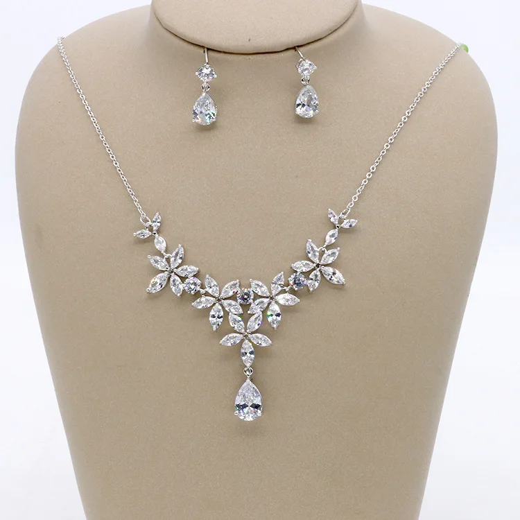 SLBRIDAL, медные свадебные с кубическим цирконом, ювелирный набор, для невесты, CZ, ожерелье, серьги, набор, для банкета, вечерние, ювелирный набор, для подружек невесты, ювелирное изделие