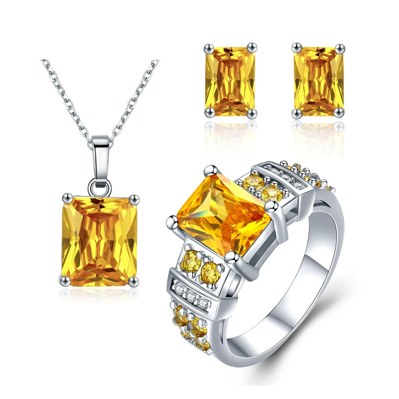 MDEAN White Gold Color Wedding Jewelry Sets AAA Zircon Engagement Rings+Earrings+Pendant Women Fashion Accessories | Украшения и