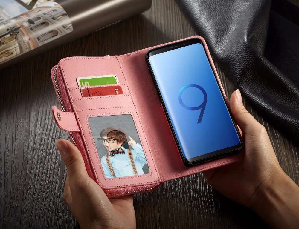Многофункциональный чехол для телефонов samsung GALAXY, задняя крышка из искусственной кожи, застежка-молния, ремешок, клатч, кошелек, чехол, карман для карт, 2 в 1