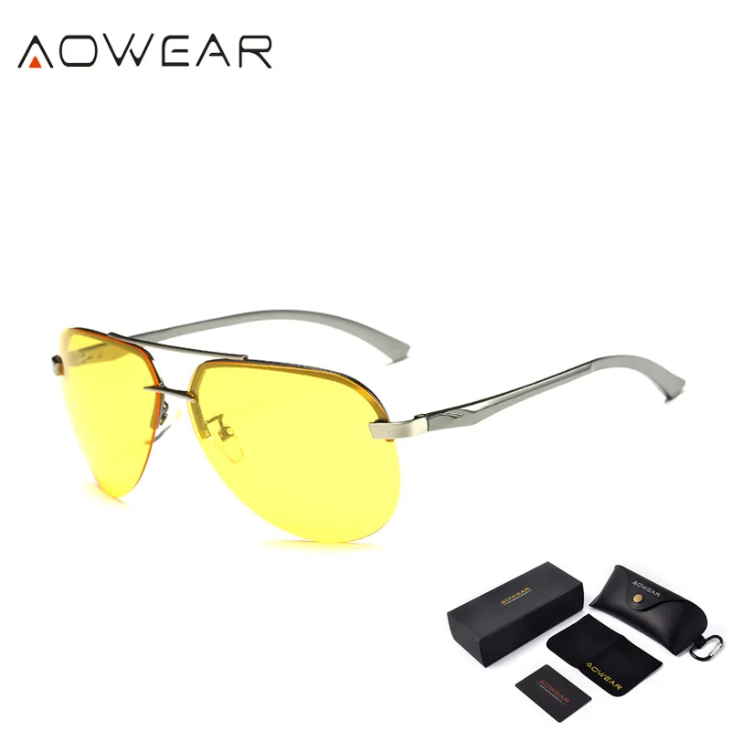 C2 Grey Yellow AOWEAR, без оправы, очки ночного видения, мужские, поляризационные, безопасные, для ночного вождения, очки, мужские, UV400, желтые, солнцезащитные очки, Gafas De Sol - Цвет линз: C2 Grey Yellow