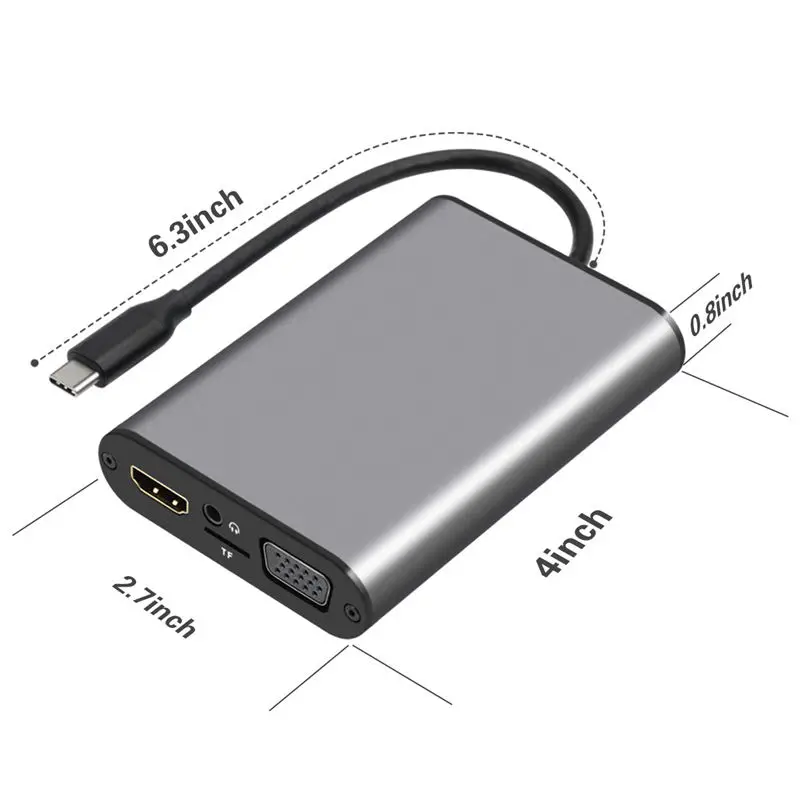 Usb-C концентратор адаптер с Hdmi 4K 30 Гц Vga аудио разъем Ethernet Rj45 Usb 3 0 слот для tf-карты