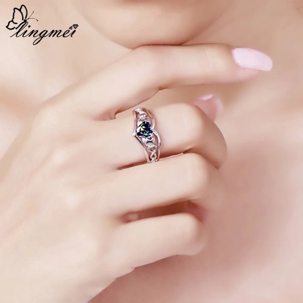 Lingmei Claddagh Стиль свадебное ювелирное изделие в виде сердца для женщин Мульти Цвет
