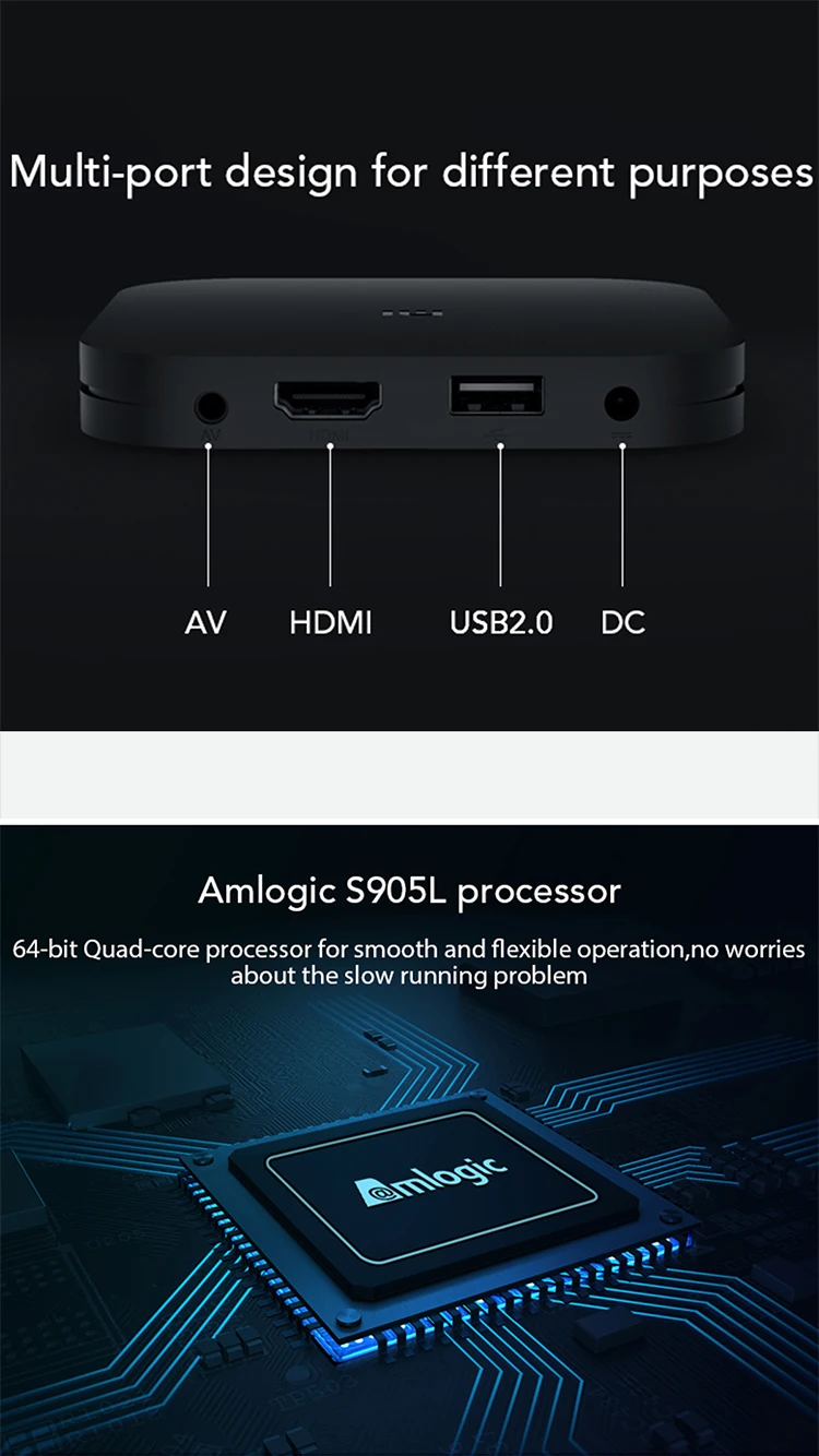 Оригинальная Xiaomi Mi коробка 4/4C Android tv Box 6,0 Amlogic Cortex-A53 четырехъядерный 64 бит 1 ГБ/8 ГБ 4K HDR tv BOX DTS-HD 2,4G WiFi HDMI