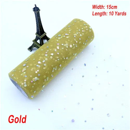 Gold 10yards Блестящая Тюлевая рулонная катушка с блестками, 15 см* 9,1 м, Тюлевая рулонная катушка, юбка-пачка, свадебная отделка органзы, лазерные принадлежности для вечеринки на день рождения - Цвет: Gold 10yards