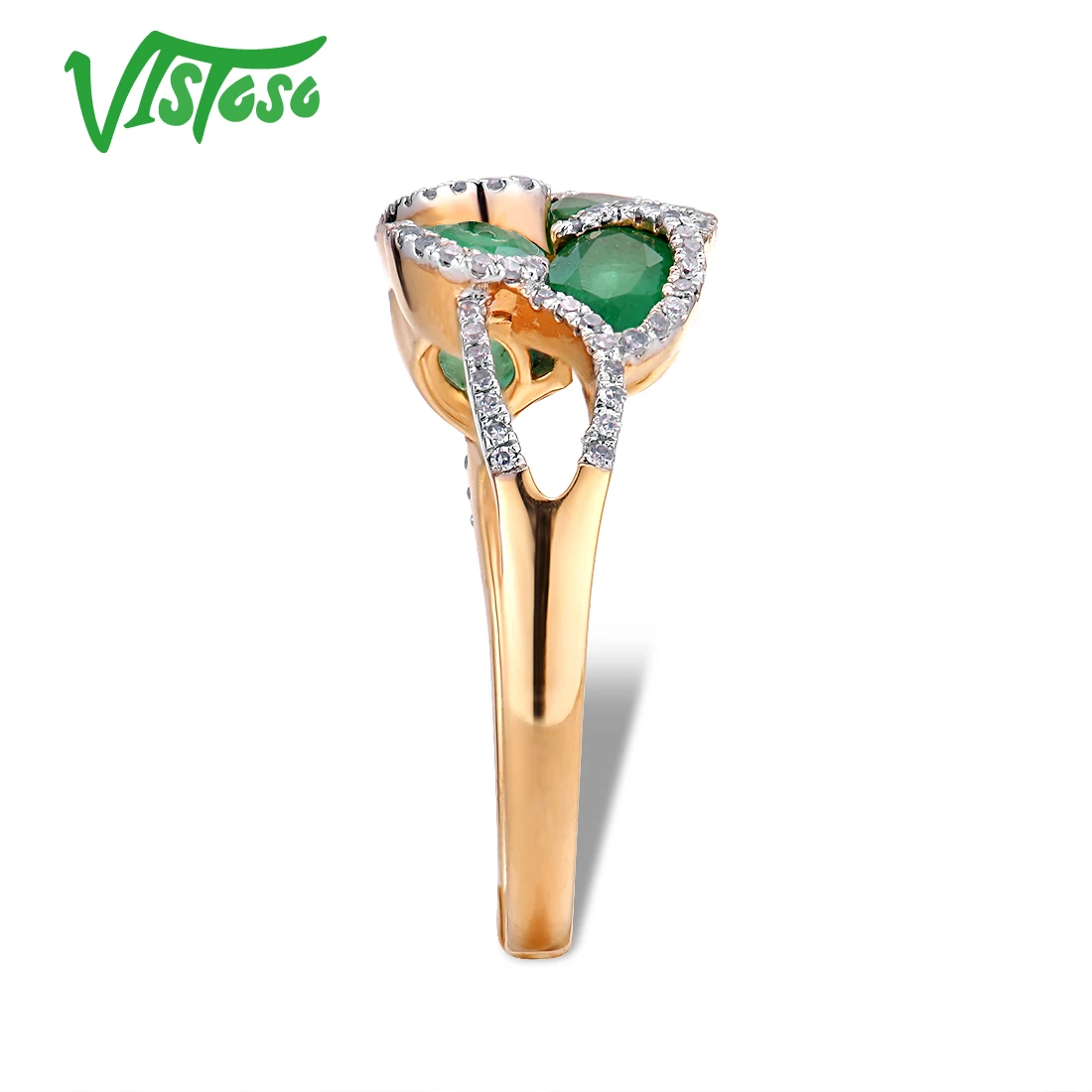 VISTOSO подлинное 14 K 585 Желтое золото роскошное Изумрудное блестящее бриллиантовое кольцо для женщин помолвка юбилей шикарные элегантные изысканные украшения