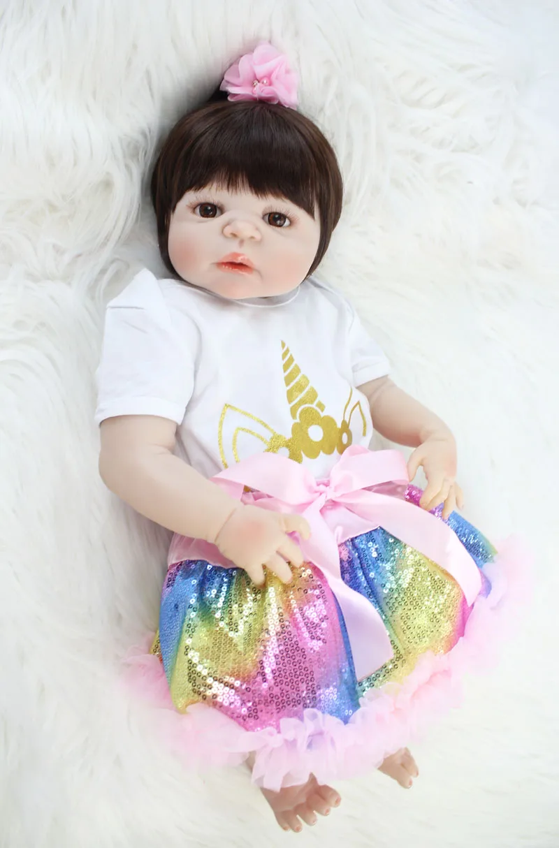 

55 см силиконовая кукла Reborn Baby Doll игрушка 22 дюйма виниловая новорожденная принцесса младенцы с единорогом одежда девочка Bonecas игрушка
