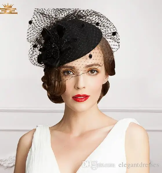 Vintage Black Color Tulle Feather Wedding Bridal Hats Evening Party Headwears in Fashion Elegant Hair Accessory | Свадьбы и